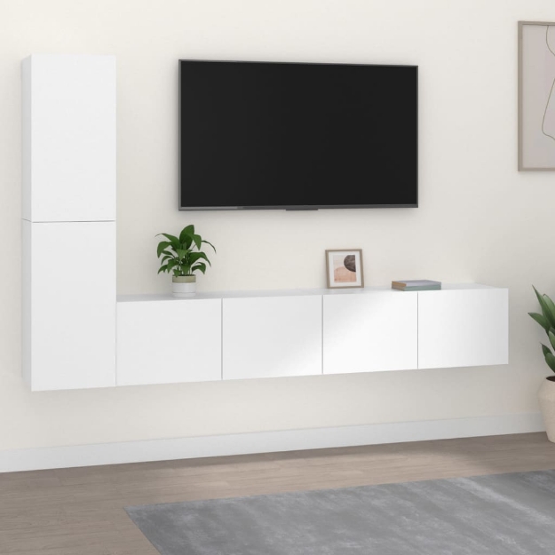 Set di Mobili Porta TV 4 pz Bianco in Legno Multistrato