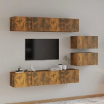 Set di Mobili Porta TV 6 pz Rovere Fumo in Legno Multistrato