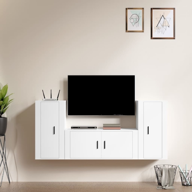 Set Mobili Porta TV 3 pz Bianco in Legno Multistrato