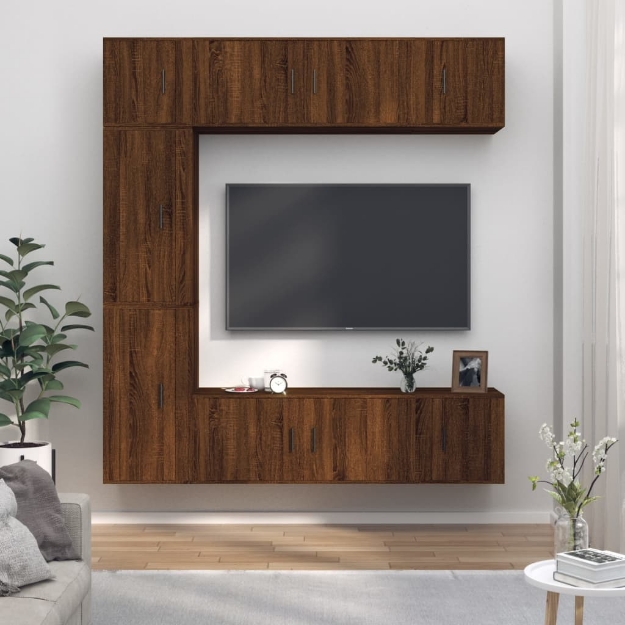 Set Mobili Porta TV 7 pz Rovere Marrone in Legno Multistrato