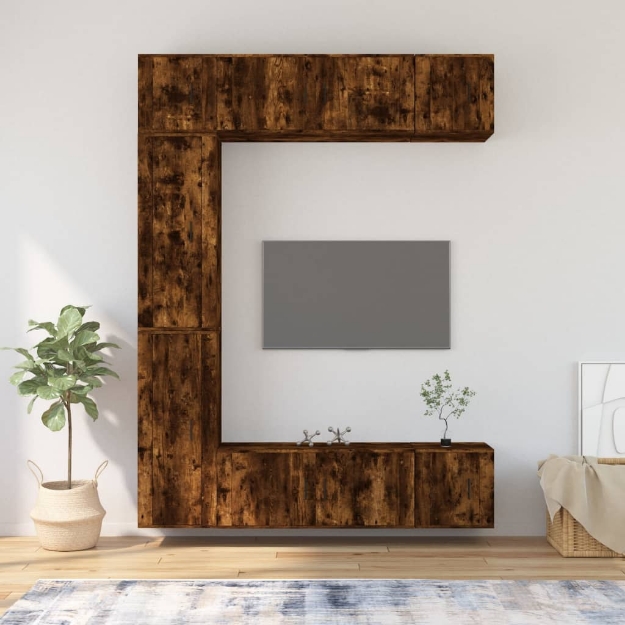 Set di Mobili Porta TV 7 pz Rovere Fumo in Legno Multistrato