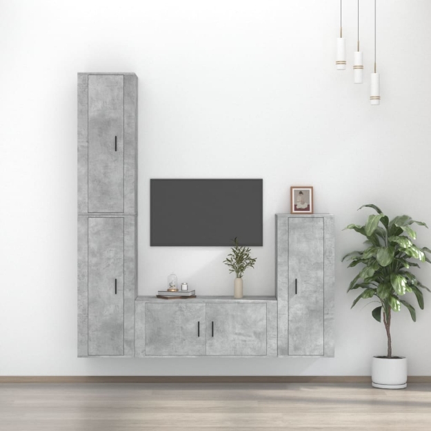 Set di Mobili Porta TV 4 pz Grigio Cemento in Legno Multistrato