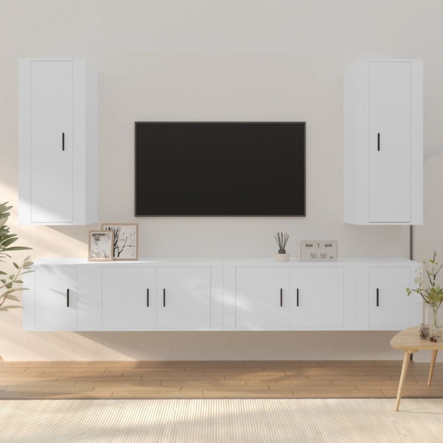 Set di Mobili Porta TV 6 pz Bianco in Legno Multistrato