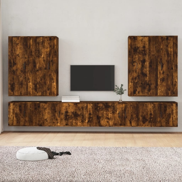 Set Mobili Porta TV 8 pz Rovere Fumo in Legno Multistrato