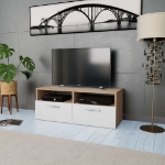 Mobile Porta TV in Legno Multistrato 95x35x36cm Rovere e Bianco