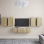 Set Porta TV 6 pz Rovere Sonoma in Truciolato