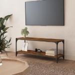 Mobile TV Rovere Fumo 100x33x41 cm Legno Multistrato e Acciaio