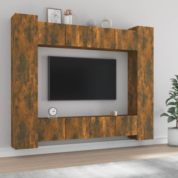 Set Mobili Porta TV 8pz Rovere Fumo in Legno Multistrato