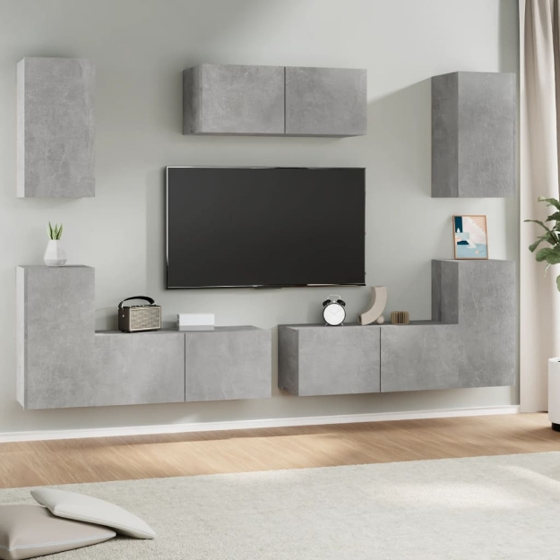 Set di Mobili Porta TV 7 pz Grigio Cemento in Legno Multistrato