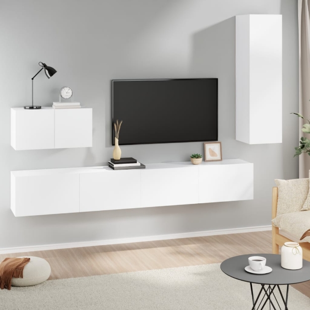 Set di Mobili Porta TV 4 pz Bianco in Legno Multistrato