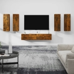 Set di Mobili Porta TV 6 pz Rovere Fumo in Legno Multistrato