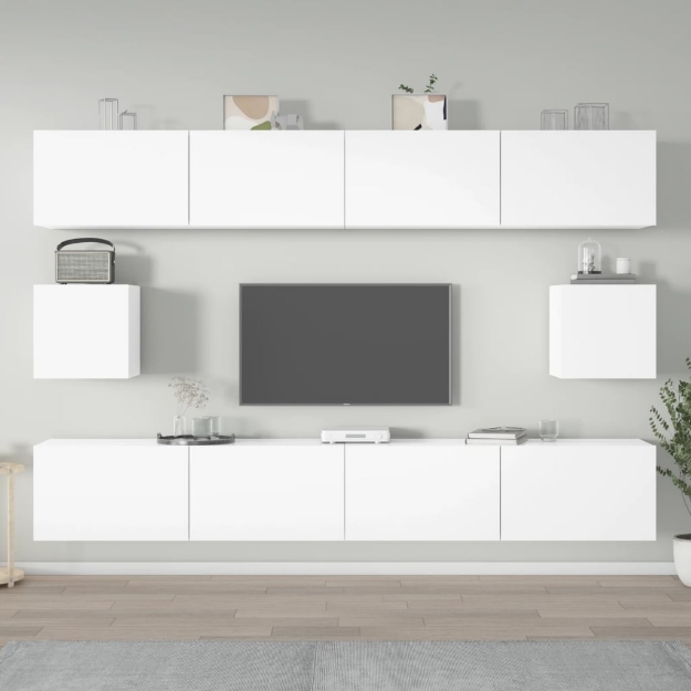 Set di Mobili Porta TV 6 pz Bianco Lucido in Legno Multistrato