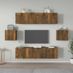 Set di Mobili Porta TV 6 pz Rovere Fumo in Legno Multistrato