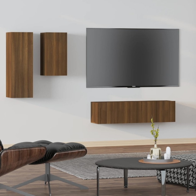 Set Mobili Porta TV 4 pz Rovere Marrone in Legno Multistrato