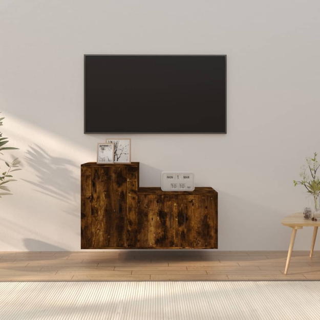 Set Mobili Porta TV 2 pz Rovere Fumo in Legno Multistrato