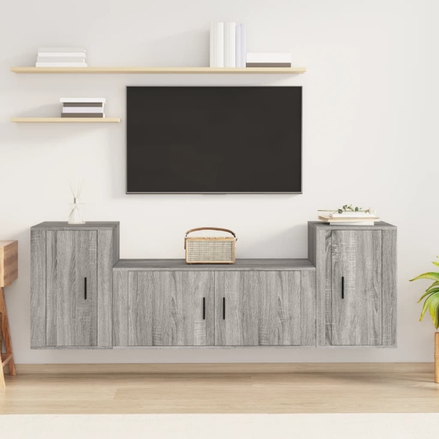 Set Mobili Porta TV 3 pz Grigio Sonoma in Legno Multistrato