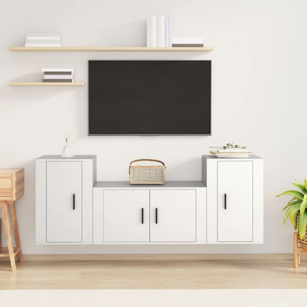 Set Mobili Porta TV 3 pz Bianco in Legno Multistrato