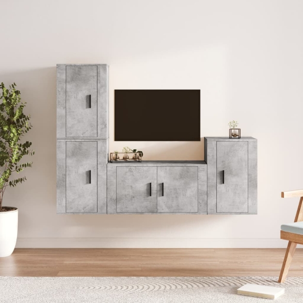 Set di Mobili Porta TV 4 pz Grigio Cemento in Legno Multistrato