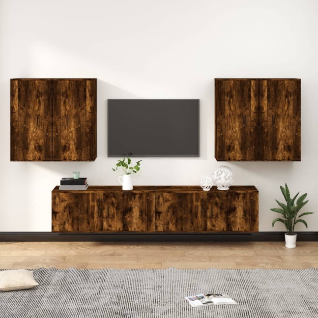 Set di Mobili Porta TV 6 pz Rovere Fumo in Legno Multistrato