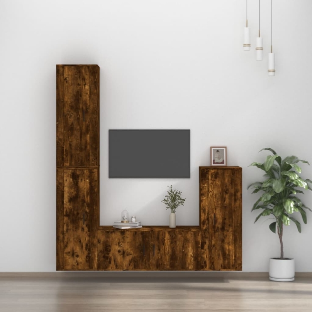 Set di Mobili Porta TV 4 pz Rovere Fumo in Legno Multistrato