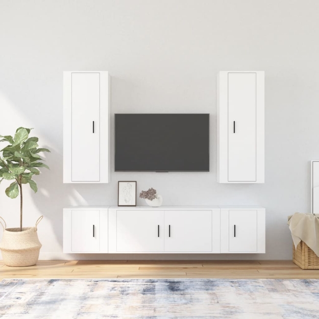 Set di Mobili Porta TV 5 pz Bianco in Legno Multistrato