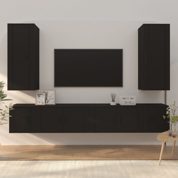 Set Mobili Porta TV 6 pz Nero in Legno Multistrato