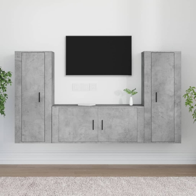 Set di Mobili Porta TV 3 pz Grigio Cemento in Legno Multistrato