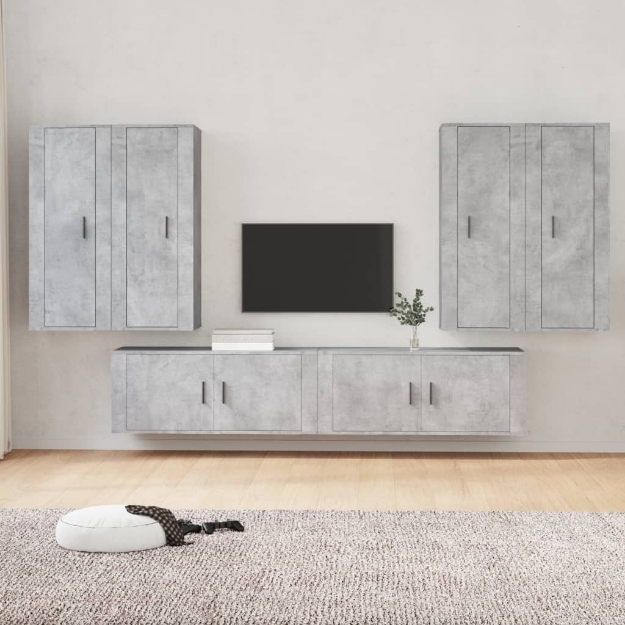 Set di Mobili Porta TV 6 pz Grigio Cemento in Legno Multistrato