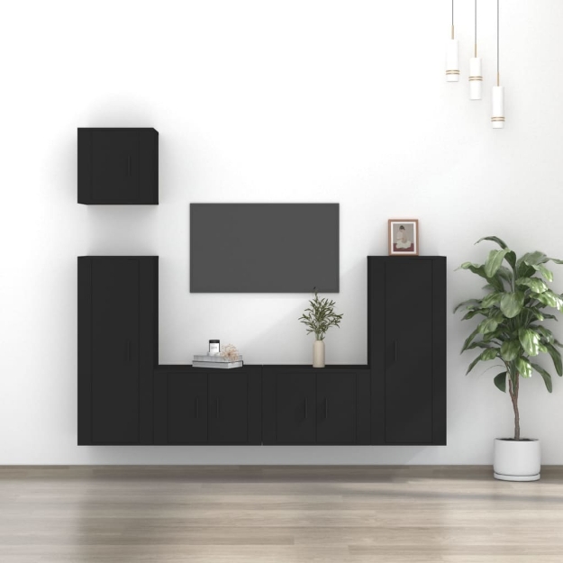 Set di Mobili Porta TV 5 pz Nero in Legno Multistrato