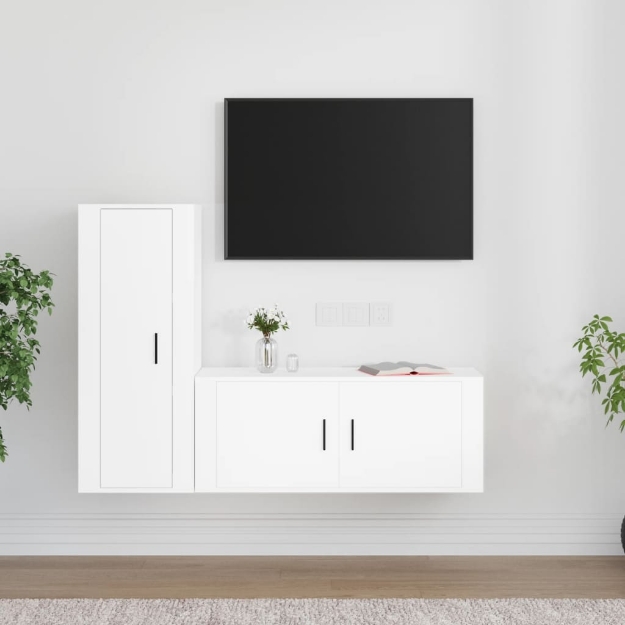 Set di Mobili Porta TV 2 pz Bianco in Legno Multistrato