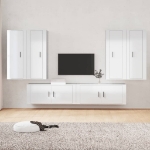 Set di Mobili Porta TV 6 pz Bianco Lucido in Legno Multistrato