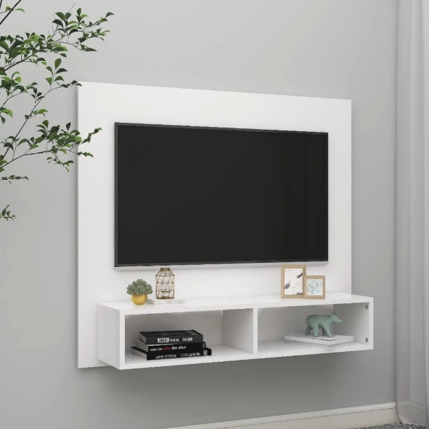 Mobile TV a Muro Bianco 102x23,5x90 cm in Legno Multistrato