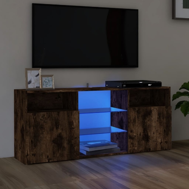 Mobile Porta TV con Luci LED Rovere Fumo 120x30x50 cm