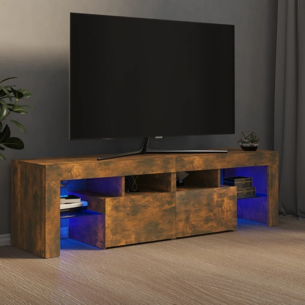 Mobile Porta TV con Luci LED Rovere Fumo 60x38,5x48 cm