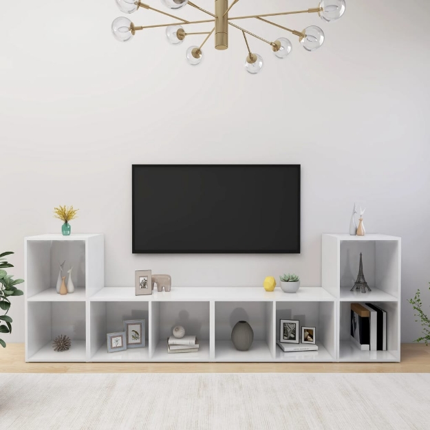 Mobili Porta TV 4 pz Bianco Lucido 72x35x36,5 cm in Truciolato