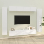 Set Mobili Porta TV 8pz Bianco Lucido in Legno Multistrato