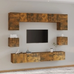 Set Mobili Porta TV 8pz Rovere Fumo in Legno Multistrato