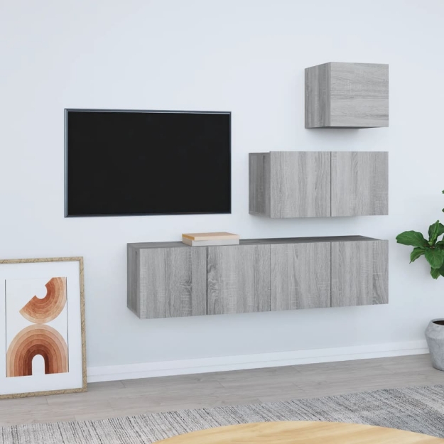 Set di Mobili Porta TV 4 pz Grigio Sonoma in Legno Multistrato