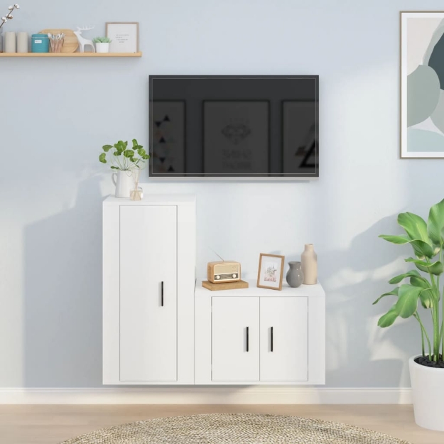 Set di Mobili Porta TV 2 pz Bianco in Legno Multistrato