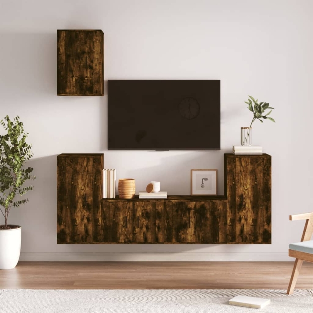 Set di Mobili Porta TV 5 pz Rovere Fumo in Legno Multistrato