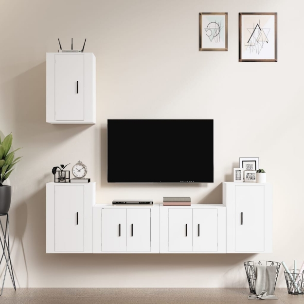 Set di Mobili Porta TV 5 pz Bianco in Legno Multistrato