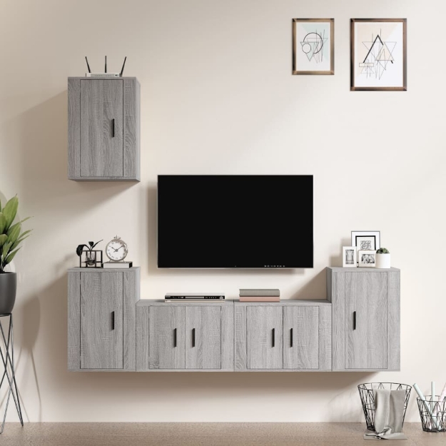 Set di Mobili Porta TV 5 pz Grigio Sonoma in Legno Multistrato