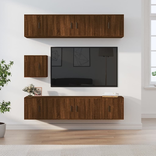 Set Mobili Porta TV 7 pz Rovere Marrone in Legno Multistrato