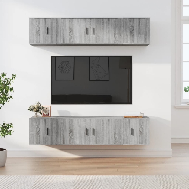 Set di Mobili Porta TV 6 pz Grigio Sonoma in Legno Multistrato