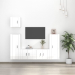 Set di Mobili Porta TV 5 pz Bianco Lucido in Legno Multistrato