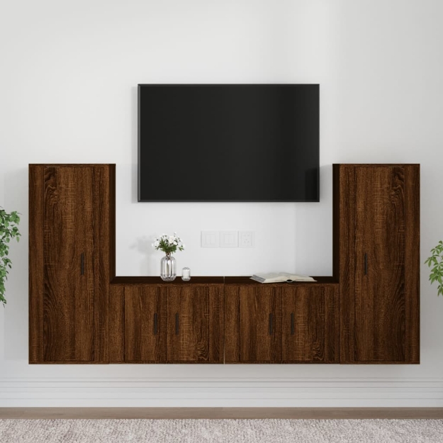 Set Mobili Porta TV 4 pz Rovere Marrone in Legno Multistrato