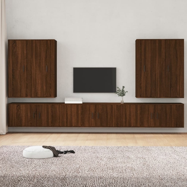 Set Mobili Porta TV 7 pz Rovere Marrone in Legno Multistrato