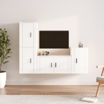 Set di Mobili Porta TV 4 pz Bianco Lucido in Legno Multistrato