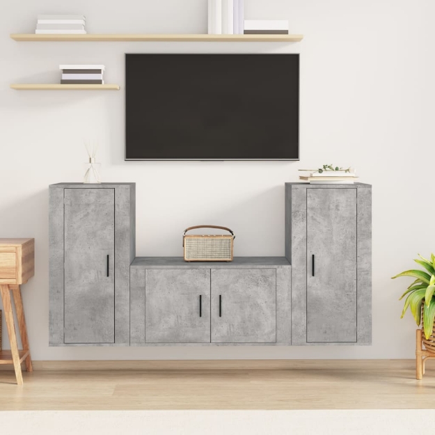 Set di Mobili Porta TV 3 pz Grigio Cemento in Legno Multistrato