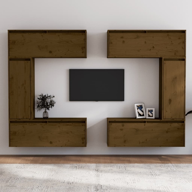 Mobili Porta TV 6 pz Miele in Legno Massello di Pino